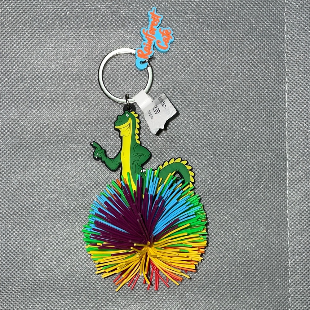 Rainforest Cafe Iggy Keychain with Colorful Pom